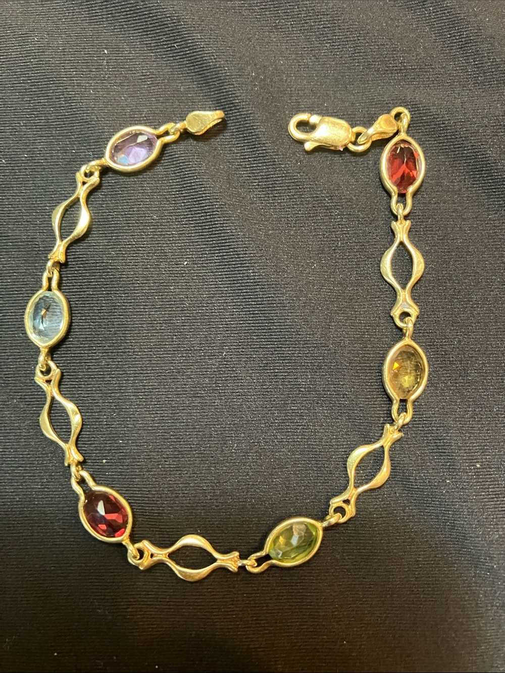 14k Solid Yellow Gold and Multi Gemstone Link Bracelet - Women's Bracelet 7”